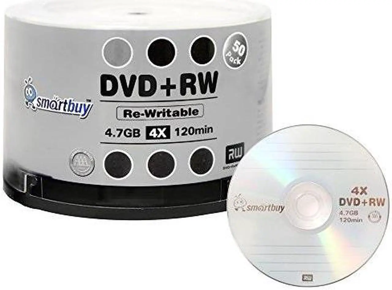 Alt view image 4 of 7 - 50 Pack Smartbuy Blank DVD+RW 4x 4.7GB 120Min Branded Logo Rewritable DVD Media Disc