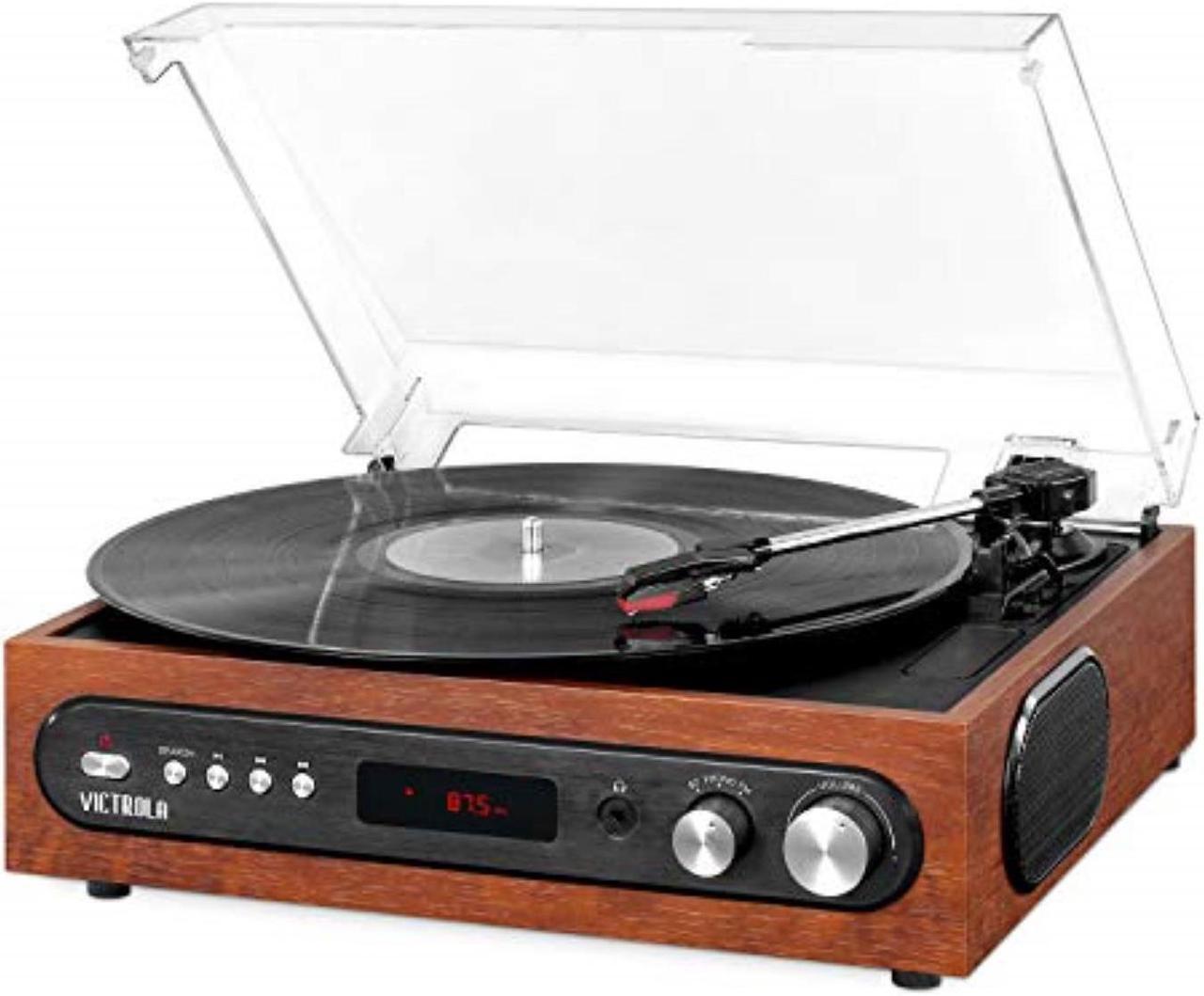 Main image of victrola allin1 bluetooth record player with built in speakers and 3speed turntable mahogany vta65mah