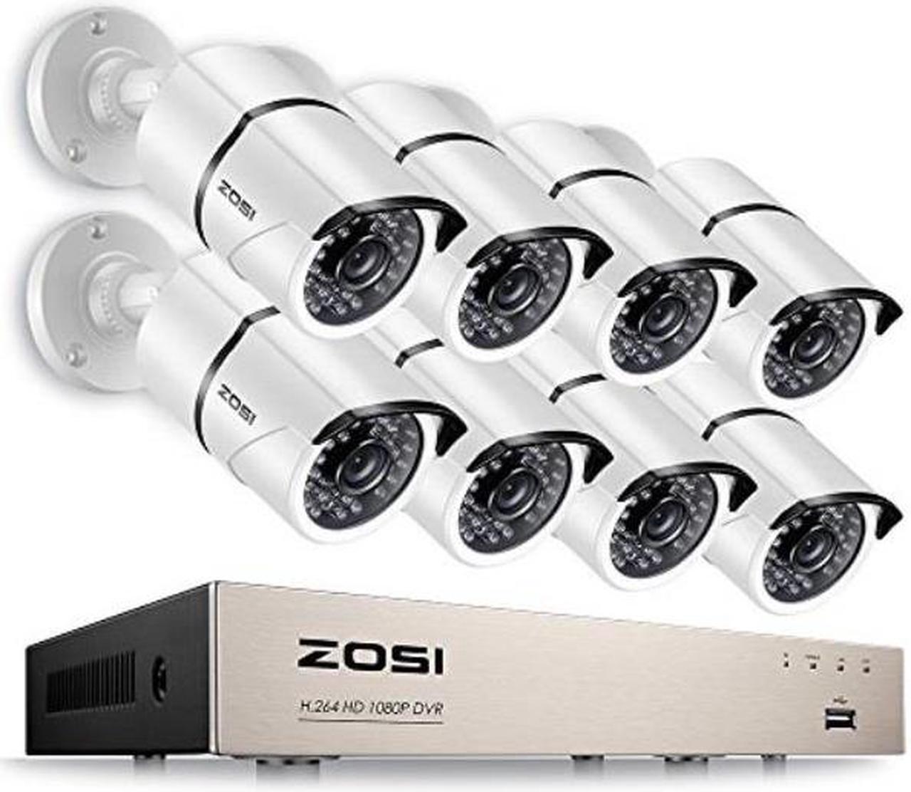 Main image of zosi security cameras system 8ch full 1080p hdtvi surveillance dvr system,8pcs hd 1980tvl 1080p weatherproof indoor outdoor cctv cameras no hard drive white, 100ft ir night vision, motion detection