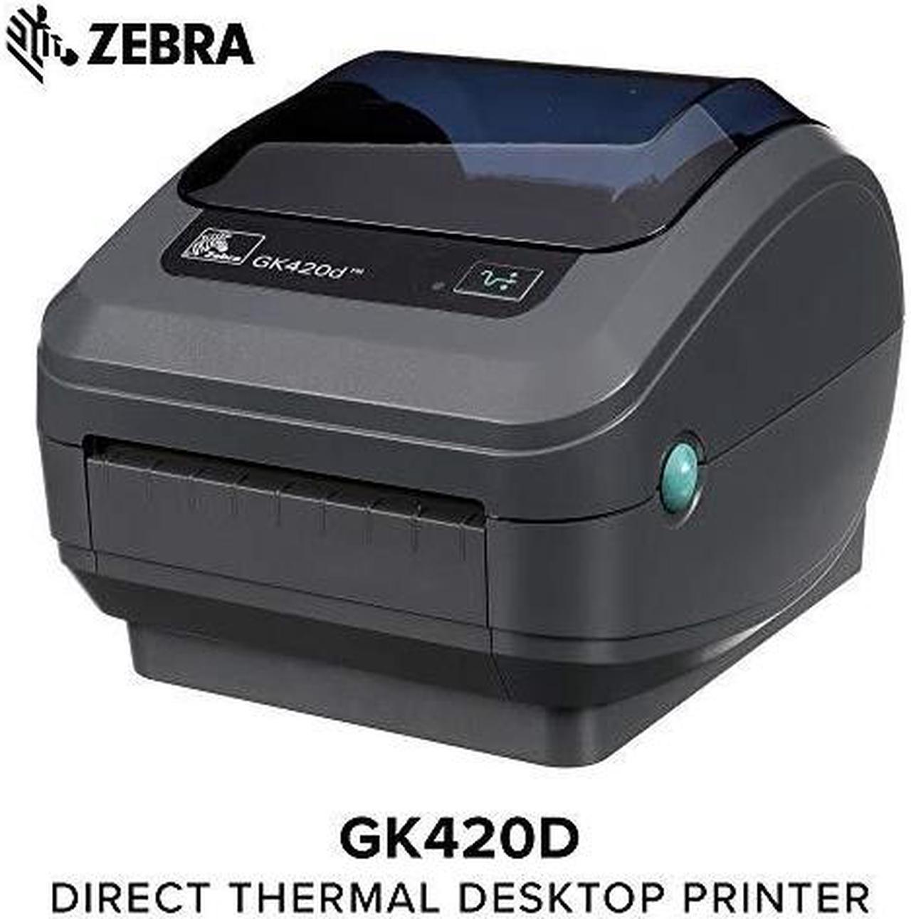 zebra  gx420t thermal transfer desktop printer for labels, receipts, barcodes, tags, and wrist bands  print width of 4 in  usb, serial, and ethernet port connectivity