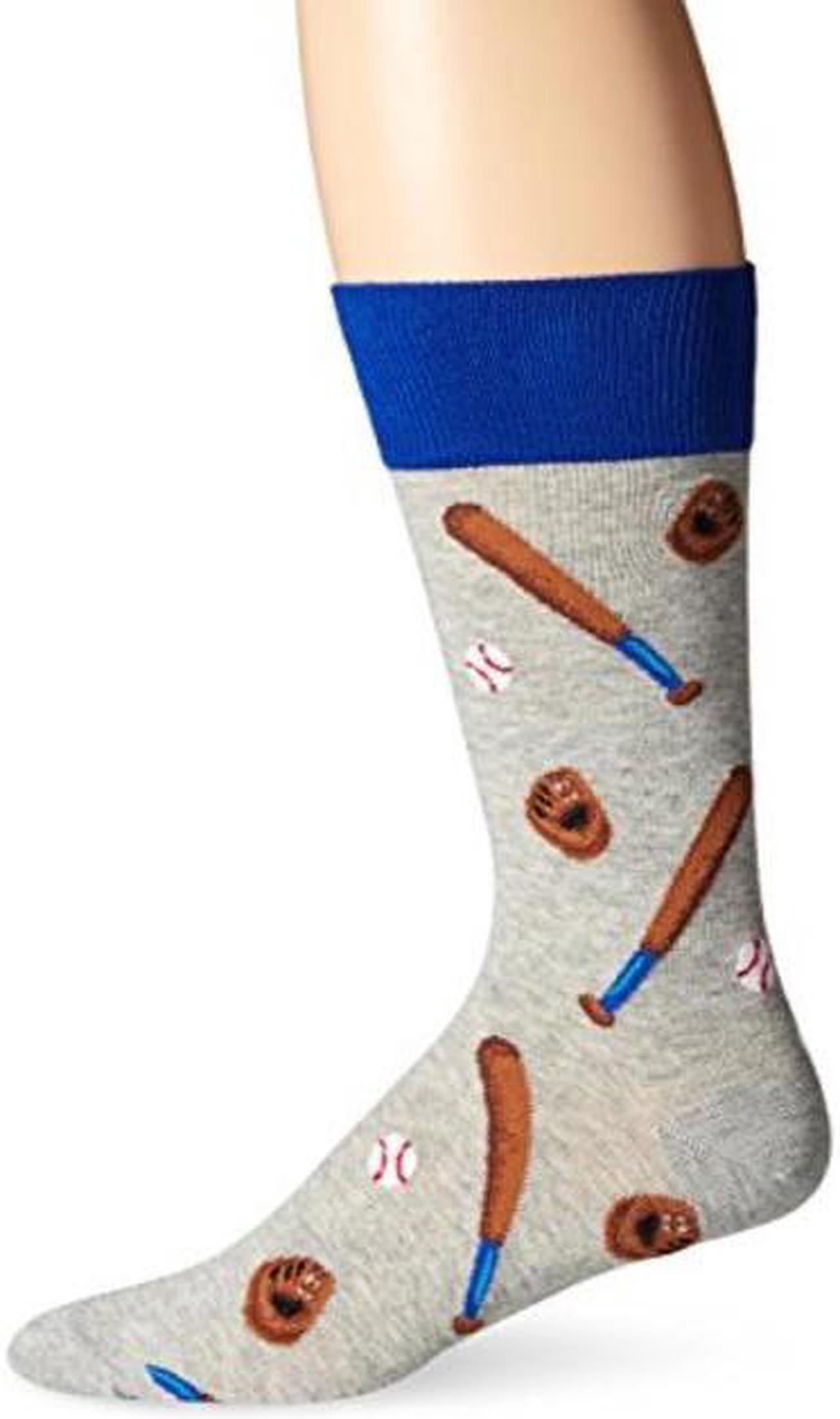 Main image of hot sox men's conversational slack crew socks, baseball sweatshirt grey heather, shoe size: 612
