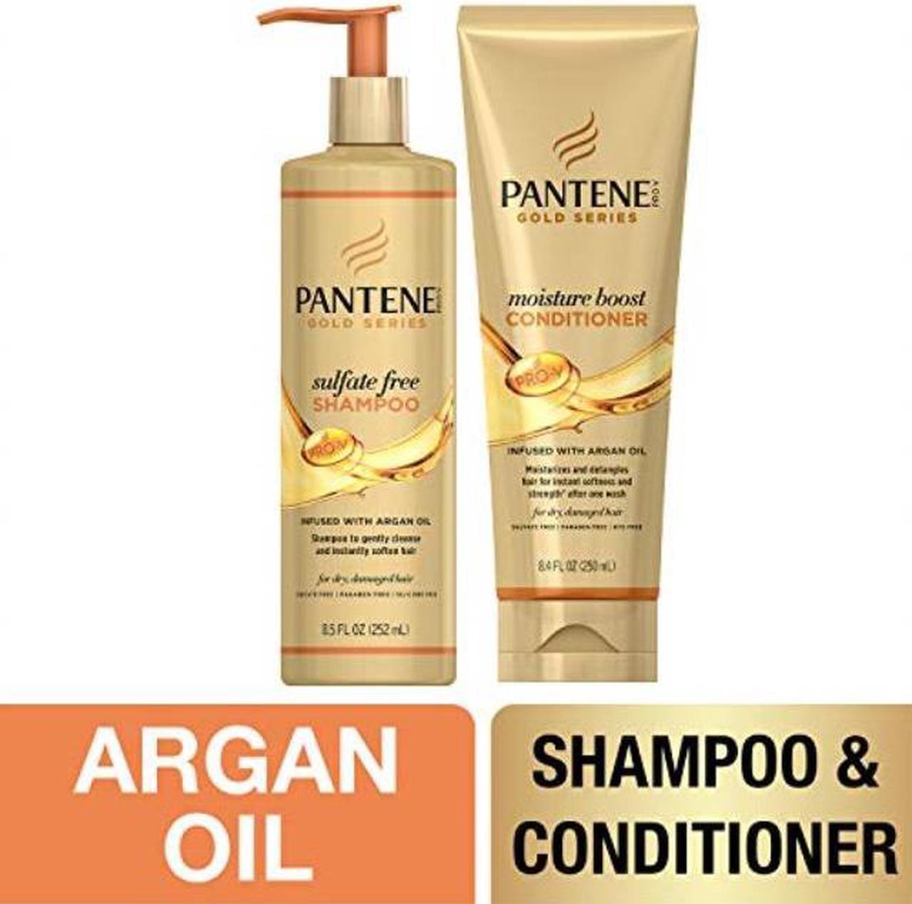 Main image of pantene, shampoo and sulfate free conditioner kit, with argan oil, prov gold series, for natural and curly textured hair, 17.9 fl oz, kit