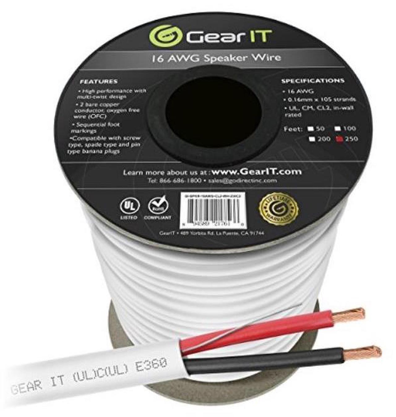 Alt view image 6 of 7 - 16 Gauge CL2 OFC Speaker Wire, GearIT Pro Series 16AWG (250 Feet / 76.2 Meters / White) Oxygen Free Copper UL CL2 Rated In-Wall Speaker Wire Cable for Home Theater and Car Audio Use