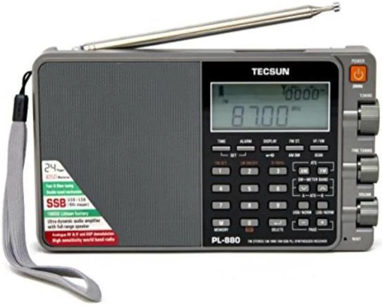 Main image of tecsun pl880 portable digital pll dual conversion am/fm, longwave & shortwave radio with ssb single side band reception, color silver