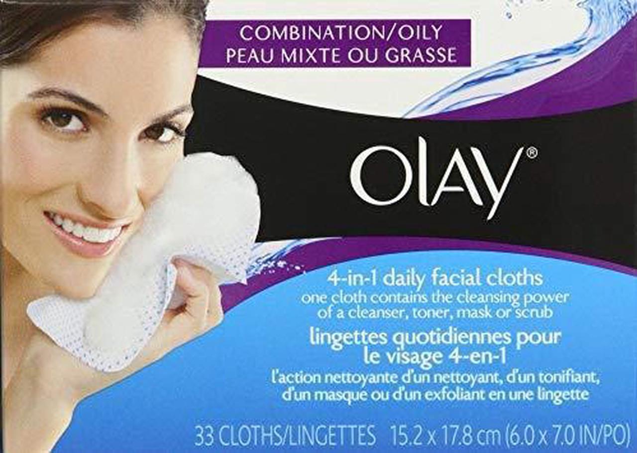 Main image of olay daily facial cleansing cloths for a deeply purifying clean, makeup remover, 33 count pack of 3