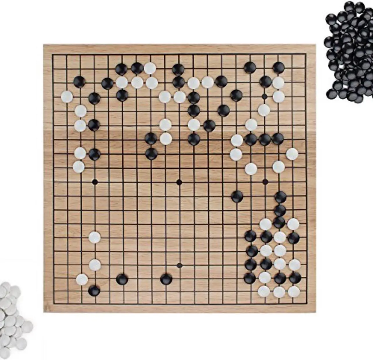 Main image of go set with natural wood board | portable 29 x 29cm 11.4" x 11.4" set | complete set of 361 stones | 19x19 grid layout, portable size for travel | 2player  classic chinese strategy board game