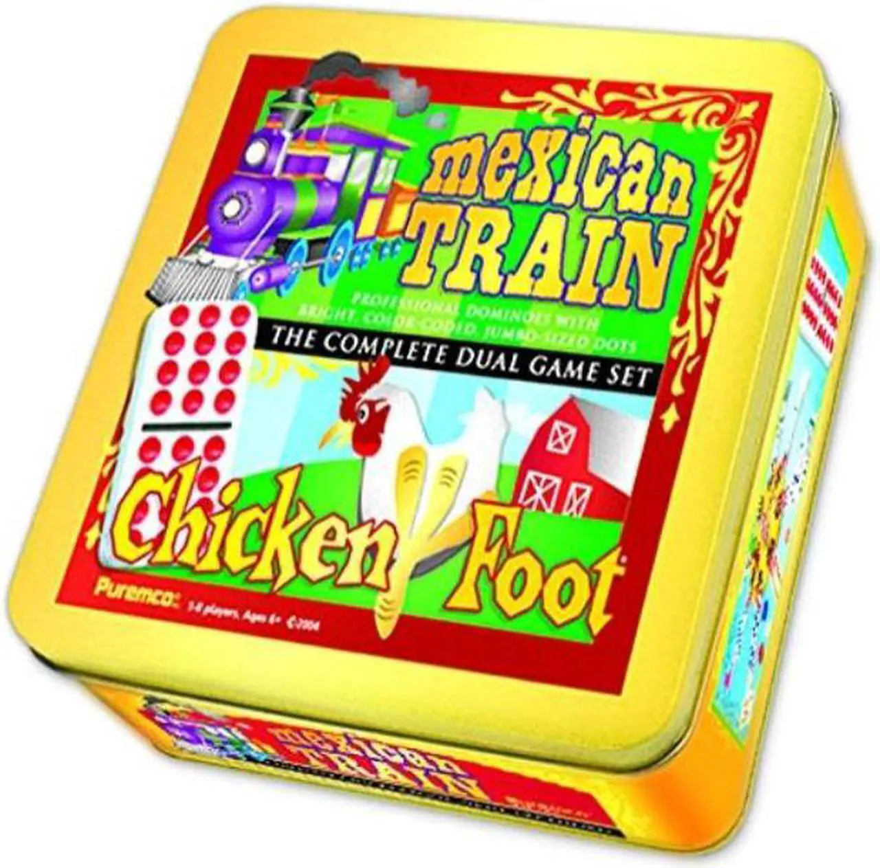 Alt view image 4 of 5 - Mexican Train and Chickenfoot Dominoes - The Complete Dual Game Set in a Tin