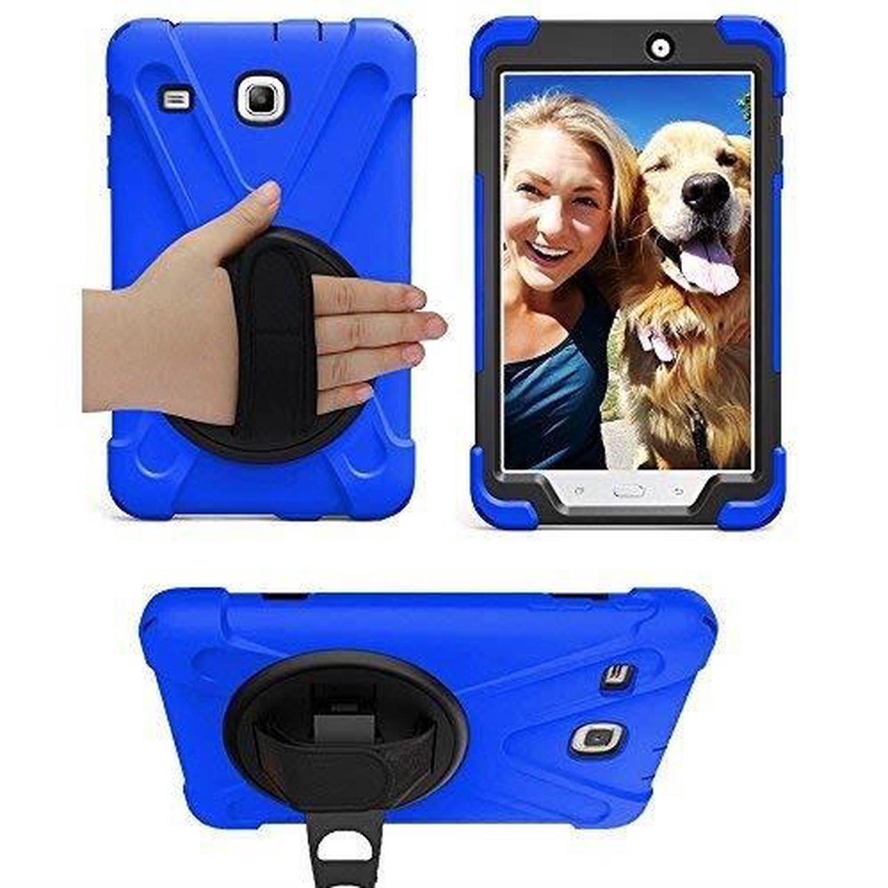 Main image of Premium Shield Heavy Duty Shockproof Case Protection Cover with 360 Rotation Handstrap and Kickstand For Samsung Galaxy Tab E 8.0 SM-T377 [BLUE] by KIQ