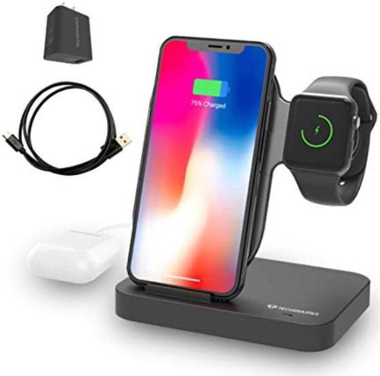 Main image of Techsmarter Wireless Charging Station Dock for iPhone, Apple Watch and AirPods. Compatible with Apple iPhone 15, 14, 13, 12, 11, XR, XS, X, 8, iWatch 7, 6, 5, 4, 3, 2, 1