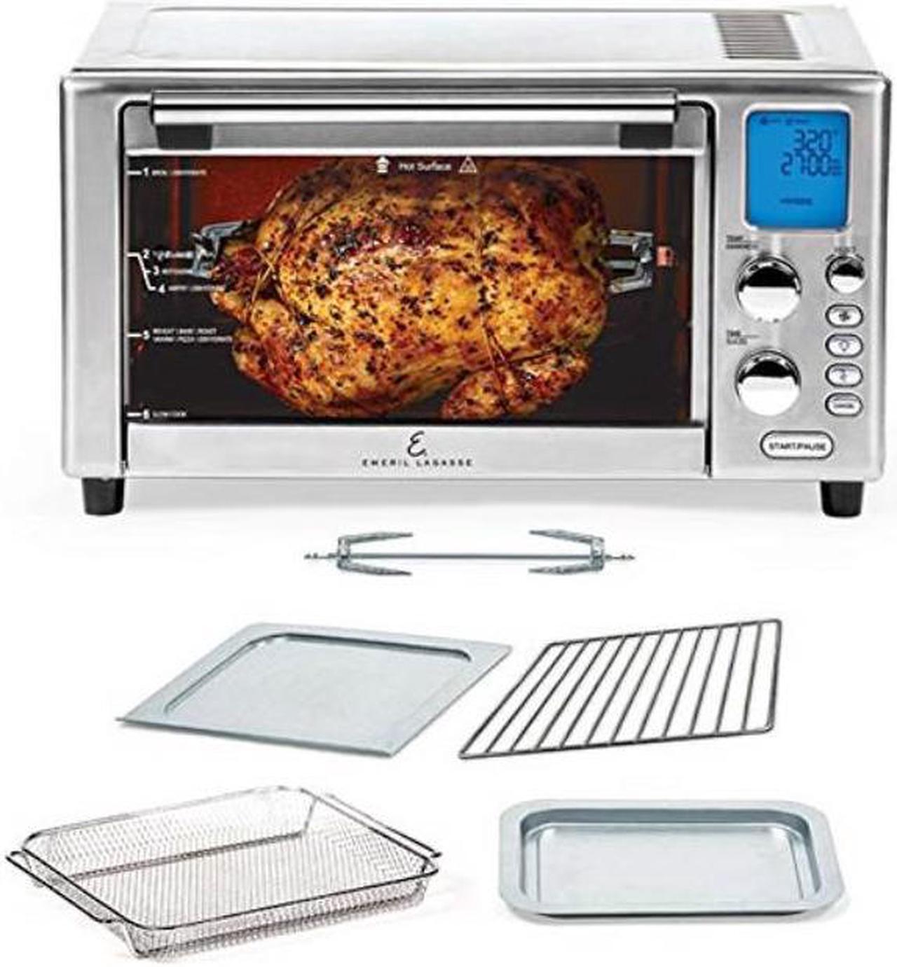 Main image of emeril lagasse power airfryer 360 better than convection ovens hot air fryer oven, toaster oven, bake, broil, slow cook and more food dehydrator, rotisserie spit, pizza function cookbook