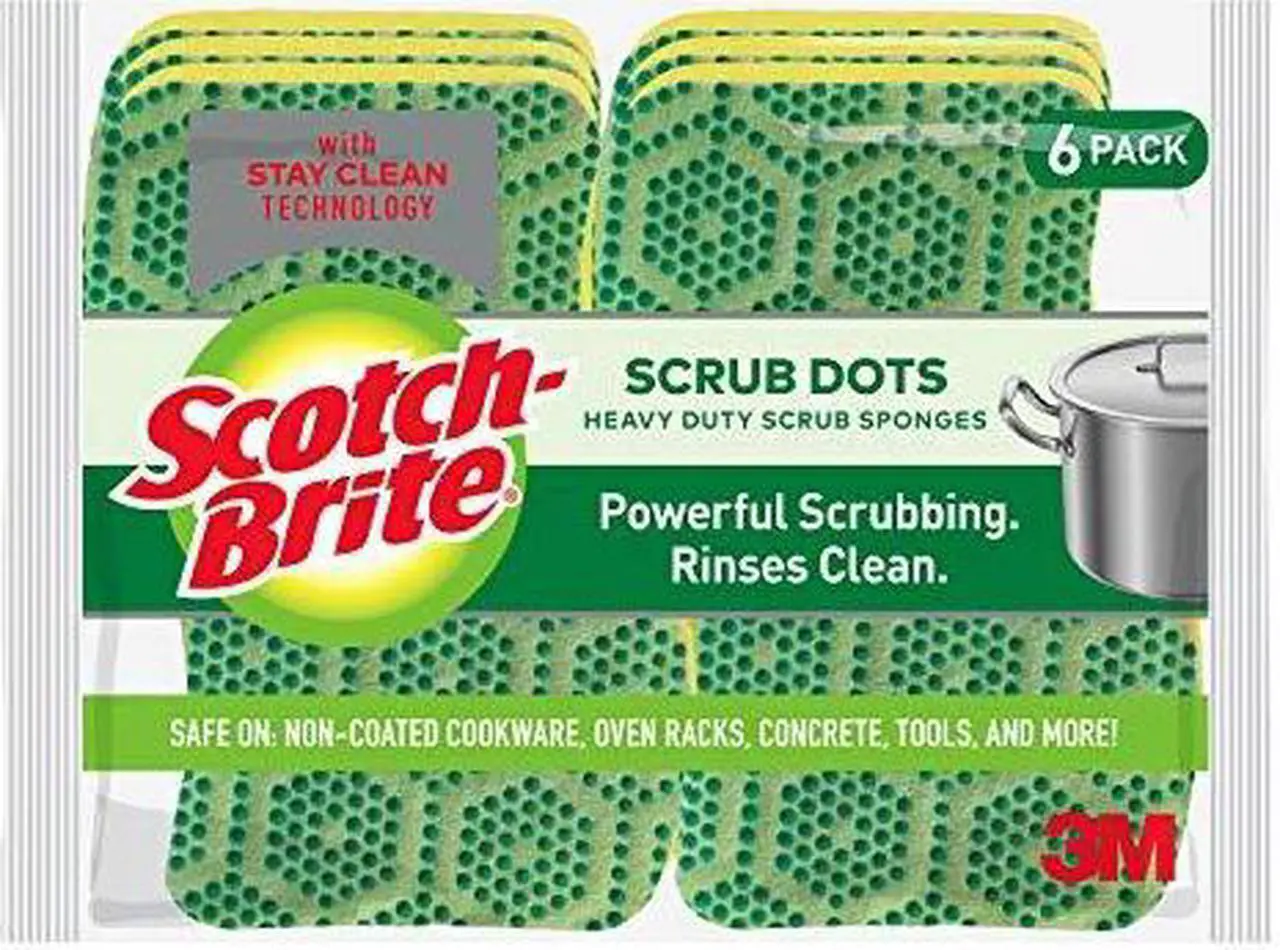 Alt view image 3 of 4 - Scotch-Brite 30306-4 Scrub Dots Heavy Duty Scrub Sponge, Fiber