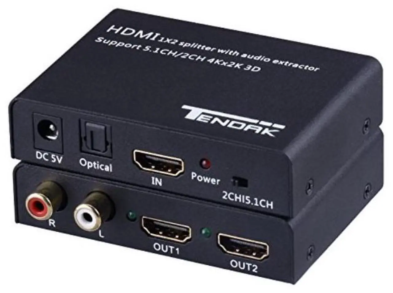 Main image of tendak 1x2 4k hdmi splitter with hdmi audio extractor + optical and r/l audio output powered splitter 1 in 2 out signal distributor support 3d for ps4 xbox one dvd bluray player hd tv projector