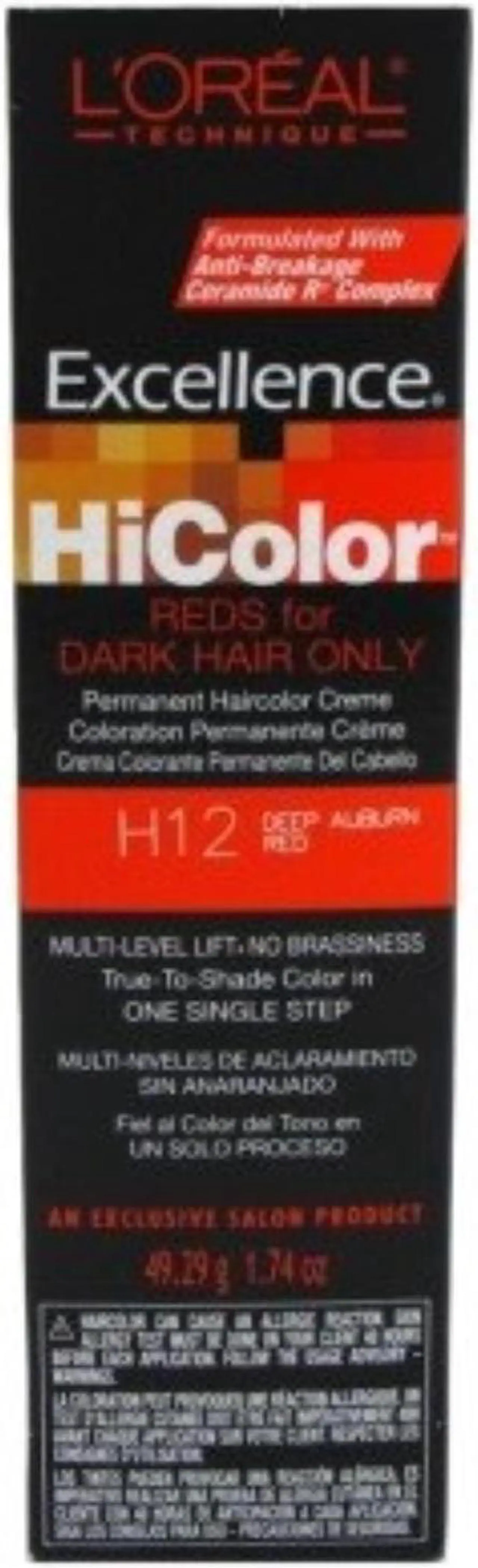 Main image of loreal excellence hicolor h12 tube deep auburn red 1.74 ounce 51ml 6 pack