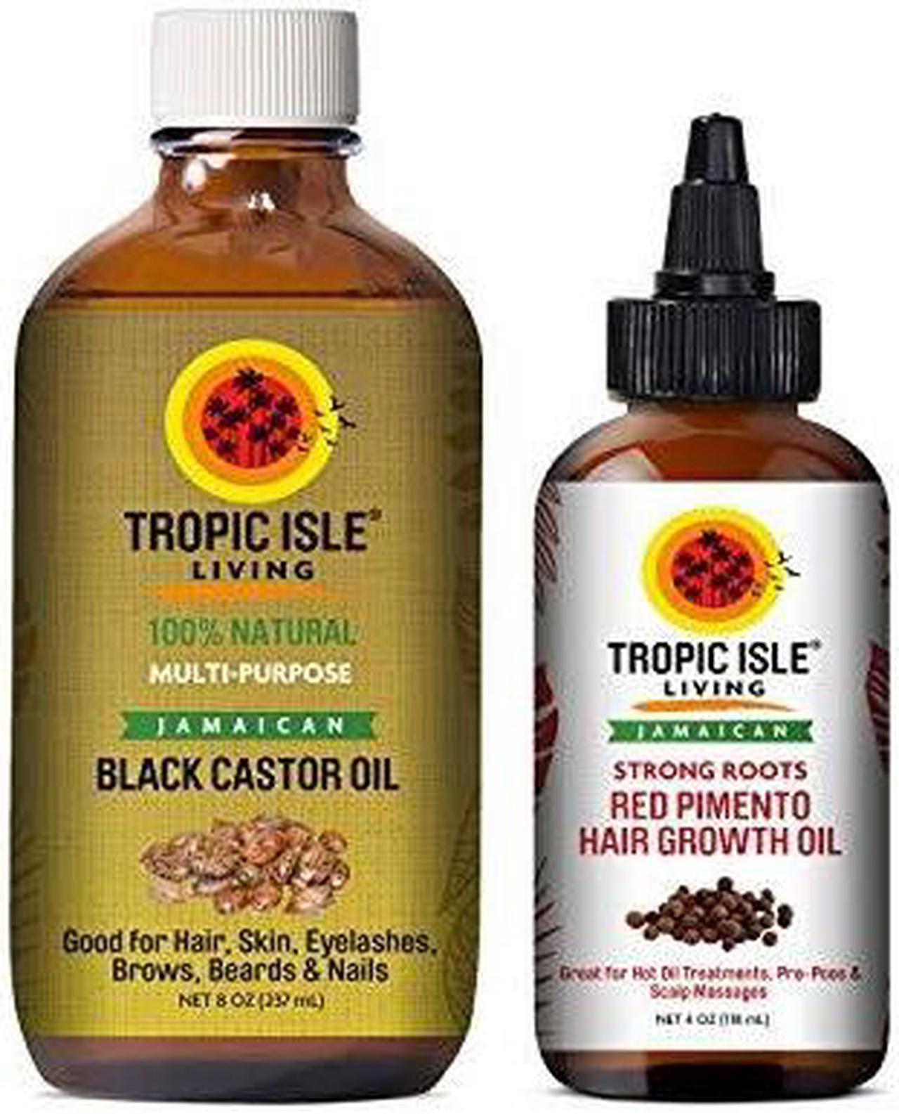 tropic isle living jamaican black castor oil 8oz & strong roots red pimento hair growth oil 4oz set