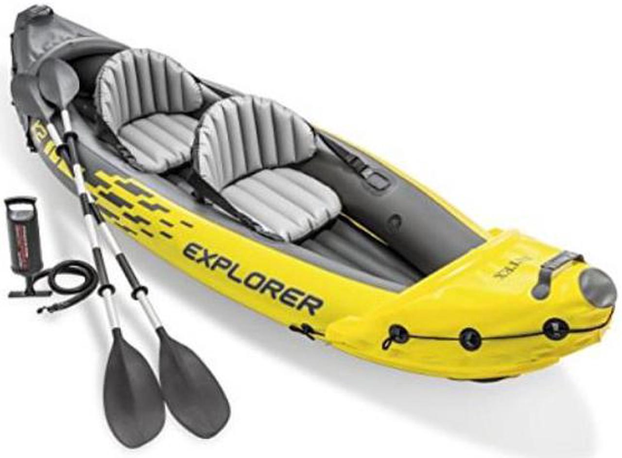 intex explorer k2 kayak, 2person inflatable kayak set with aluminum oars and high output air pump