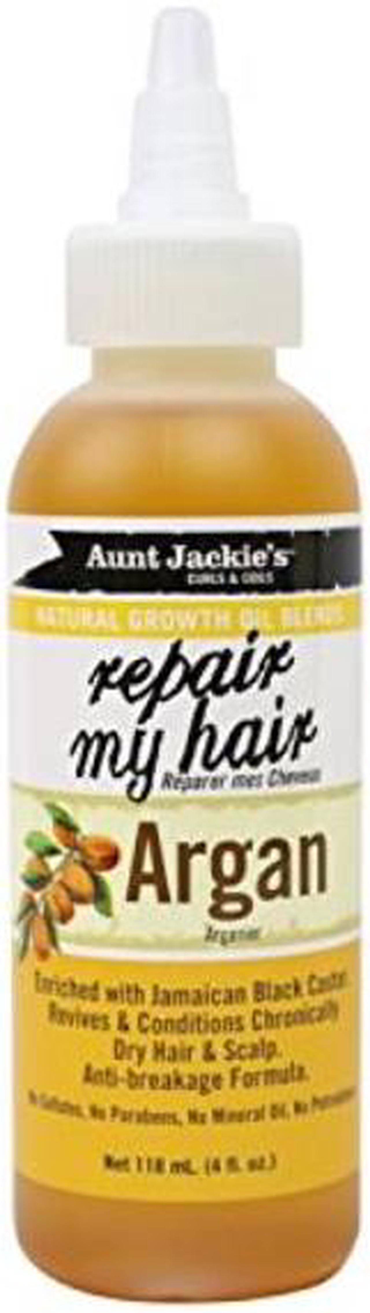 aunt jackie's natural growth oil blends repair my hair, enriched with jamaican black castor and argan oil, revives and conditions chronically dry hair and scalp, 4 ounce twist spout bottle