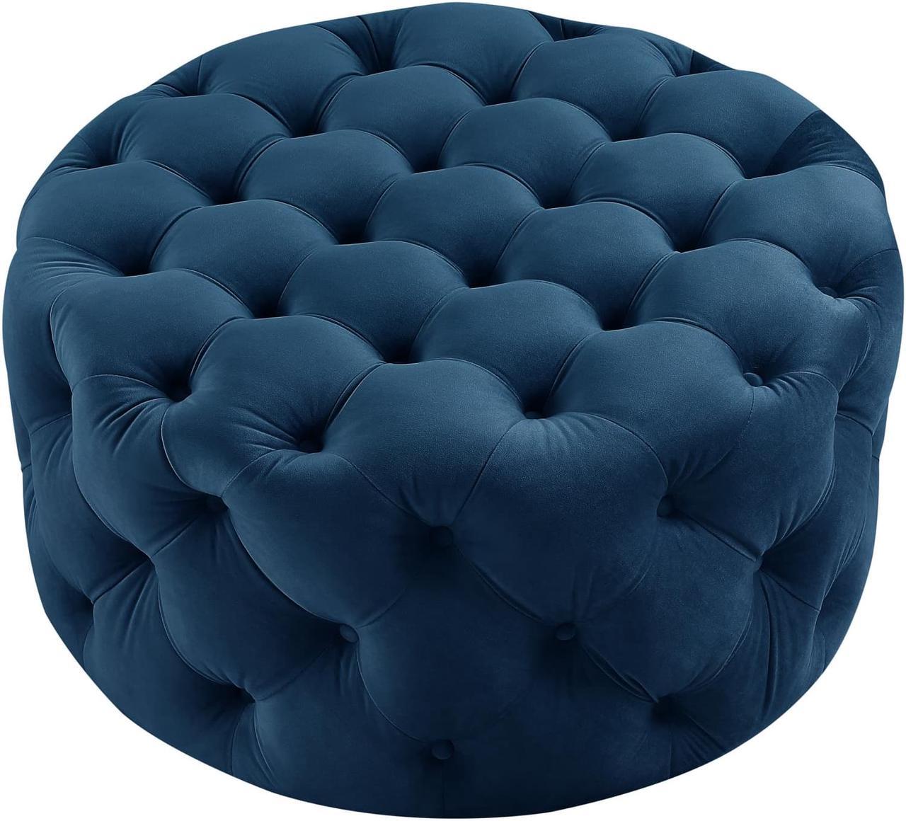 Alt view image 3 of 7 - Jenelle Navy Blue Velvet Cocktail Ottoman - Allover Tufted | Round | Castered Legs | Inspired Home