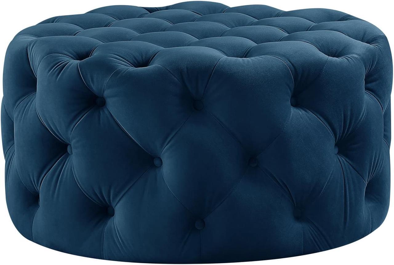 Alt view image 2 of 7 - Jenelle Navy Blue Velvet Cocktail Ottoman - Allover Tufted | Round | Castered Legs | Inspired Home