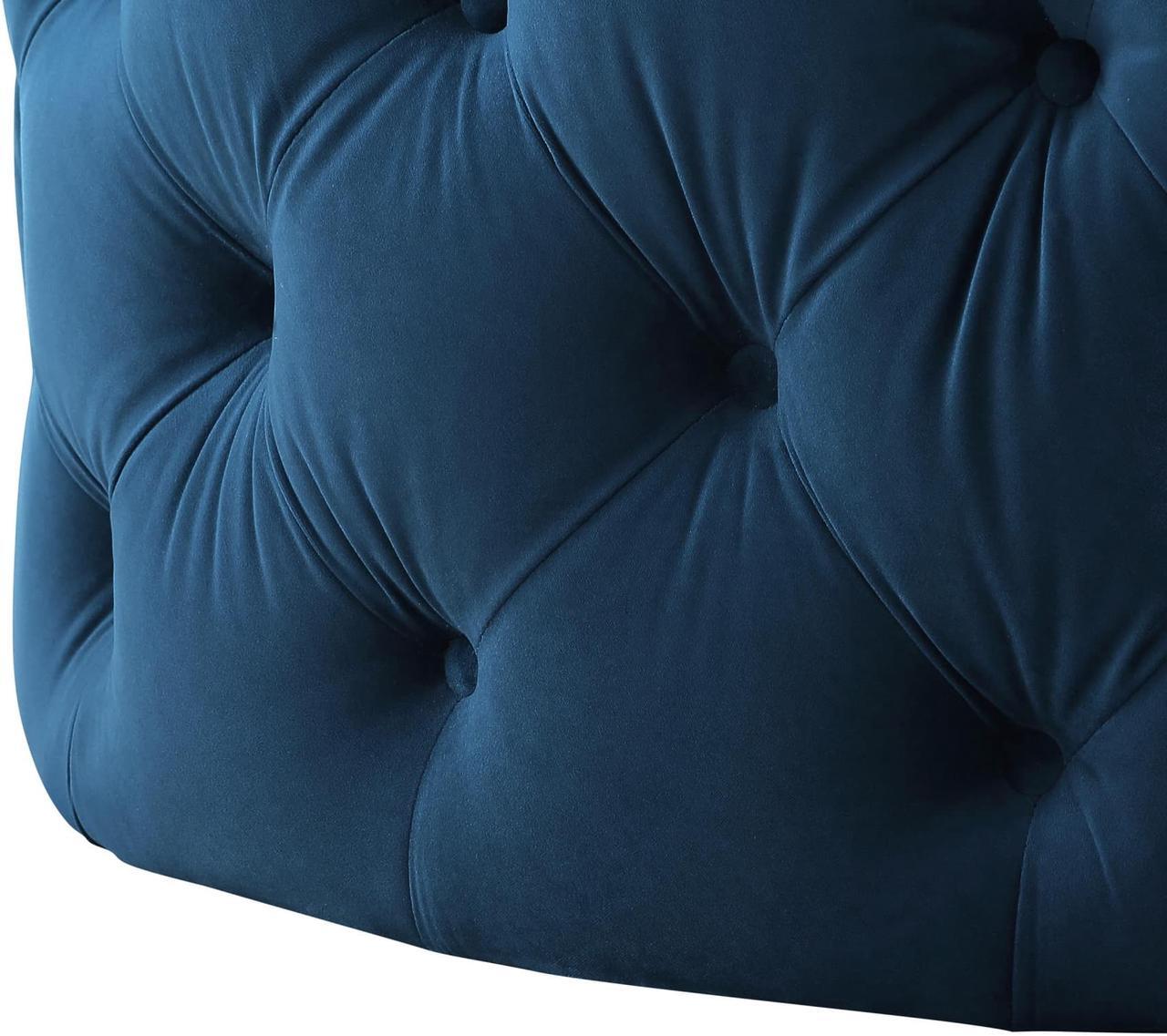 Alt view image 5 of 7 - Jenelle Navy Blue Velvet Cocktail Ottoman - Allover Tufted | Round | Castered Legs | Inspired Home