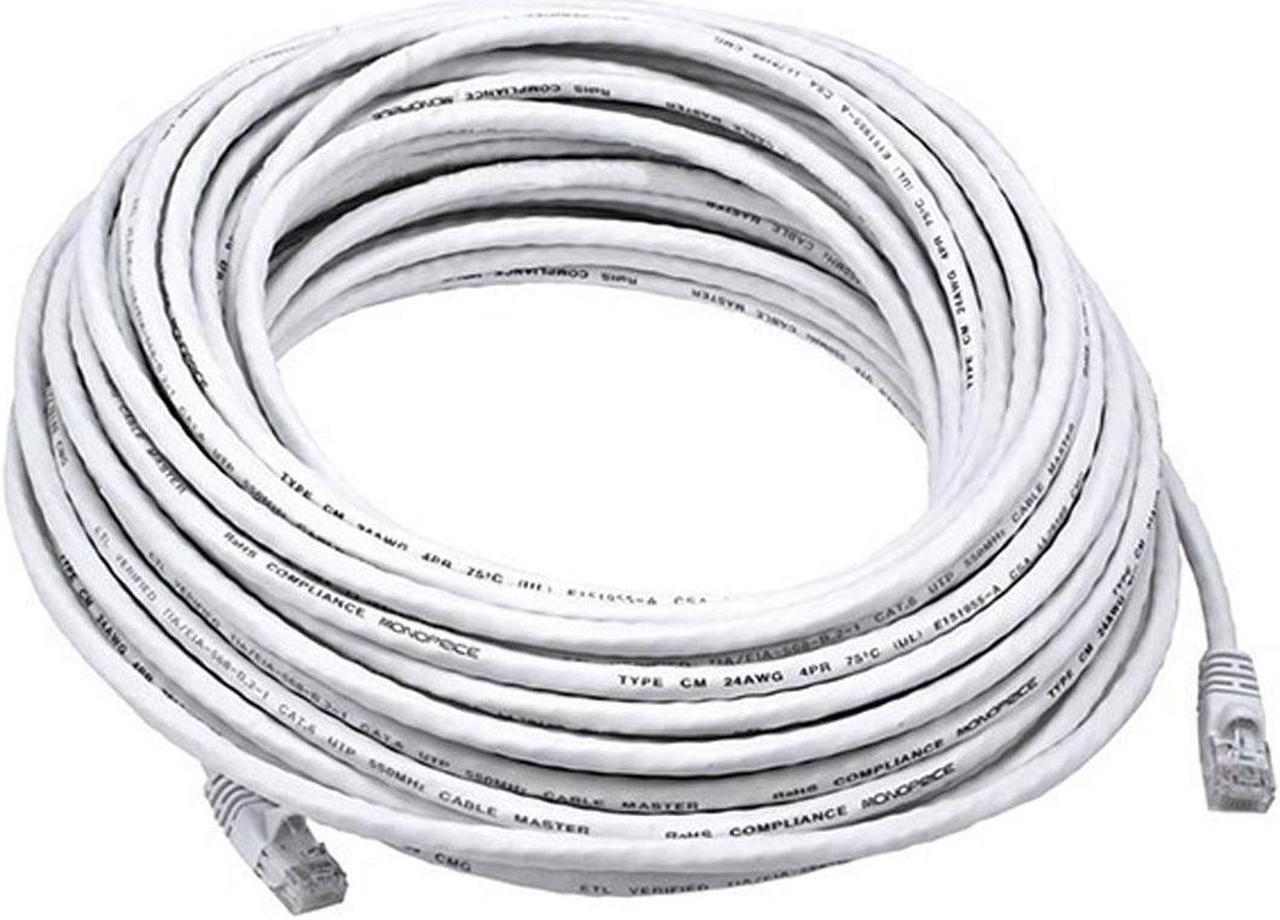 Main image of Monoprice Cat5e Ethernet Patch Cable - 100 Feet - White | Network Internet Cord - RJ45, Stranded, 350Mhz, UTP, Pure Bare Copper Wire, 24AWG