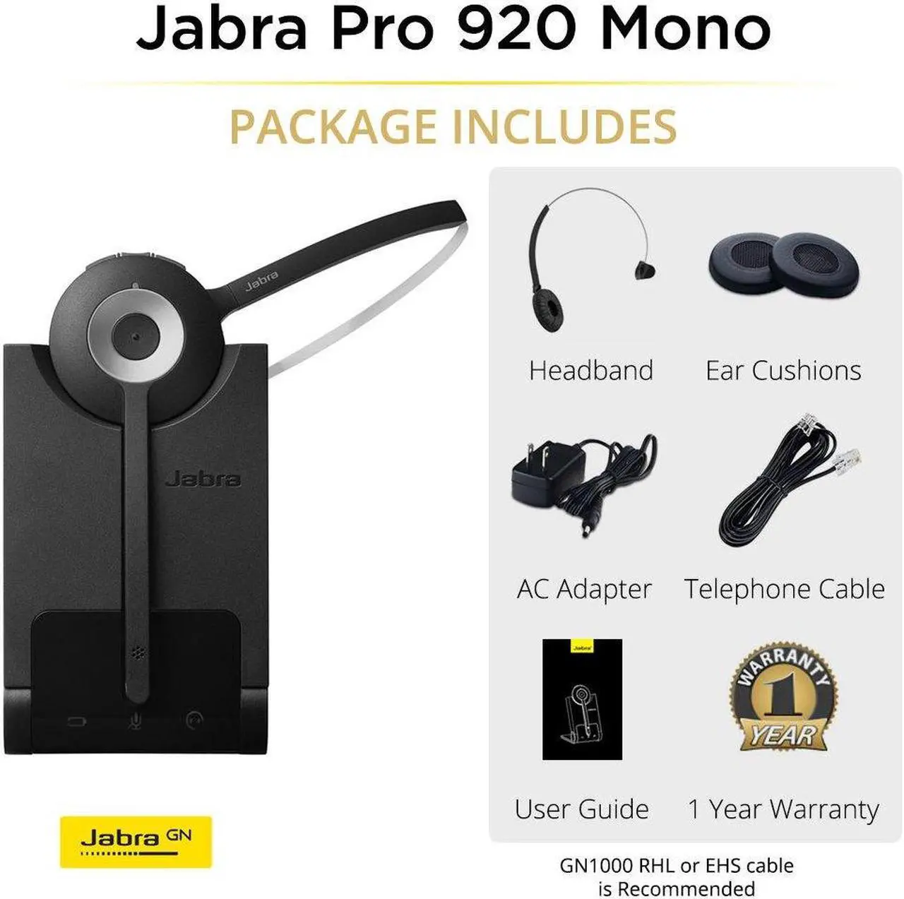 Alt view image 3 of 7 - Jabra PRO 920 Mono Wireless Headset 920-65-508-105 with SafeTone Technology