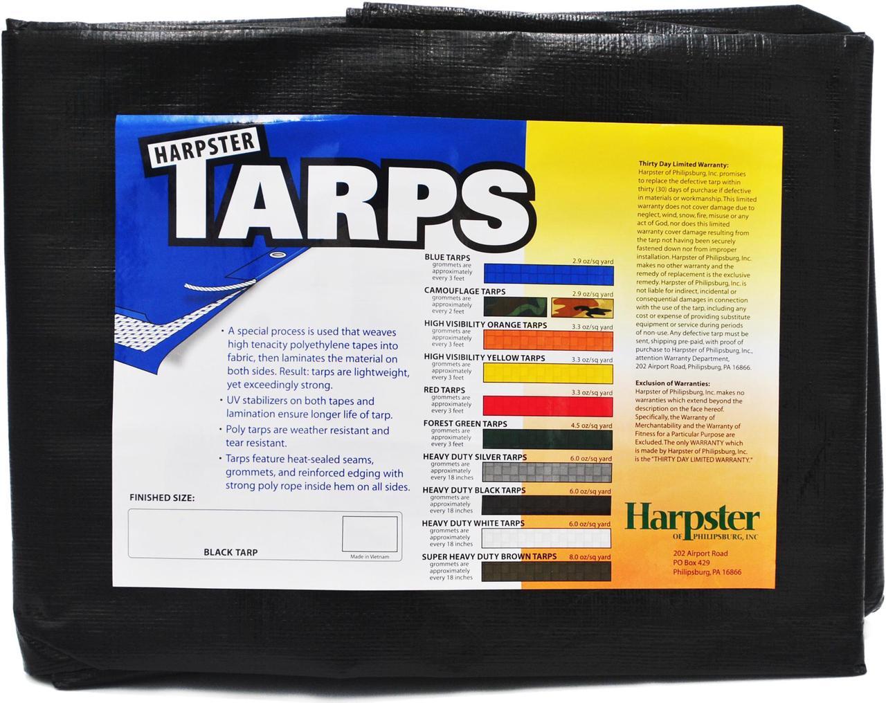 Main image of Harpster Tarps 20 ft. x 30 ft. Heavy Duty 6 oz. Black Poly Tarp 12 Mil Thick