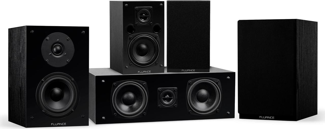 Fluance Elite High Definition Compact Surround Sound Home Theater 5.0 Channel Speaker System including 2-Way Bookshelf, Center Channel and Rear Surround Speakers - Black Ash (SX50BC)