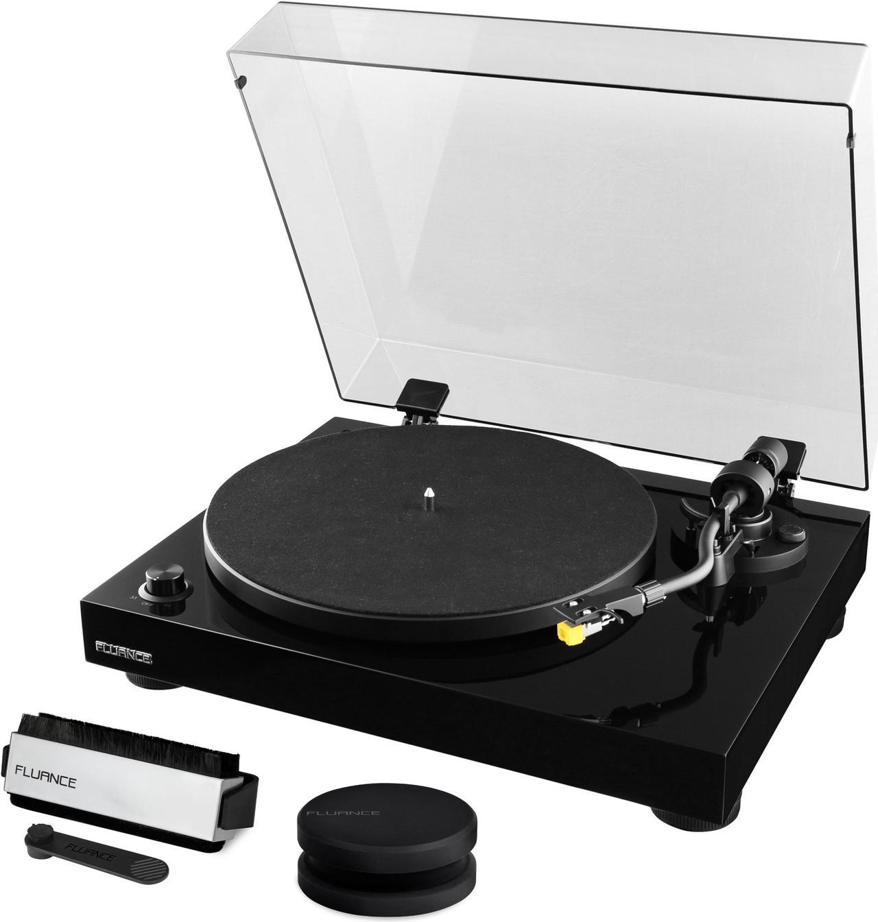 Fluance RT80 Classic High Fidelity Vinyl Turntable Record Player featuring Audio Technica AT91, Belt Drive, Built-in Preamp with Record Weight and 3 in 1 Stylus and Record Cleaning Vinyl Accessory Kit