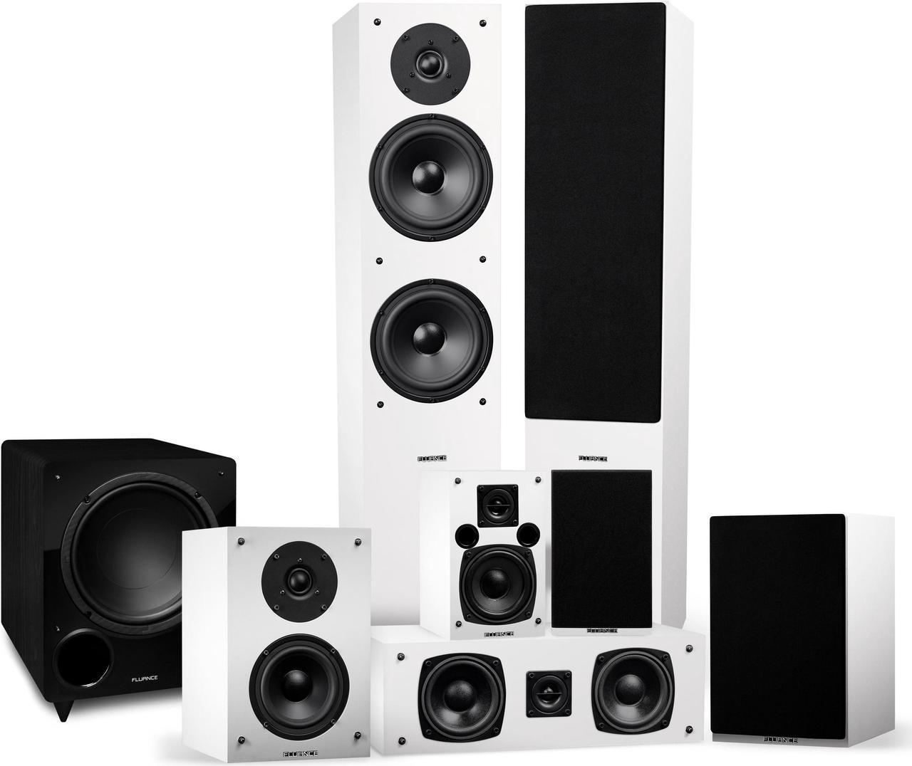 Fluance Elite High Definition Surround Sound Home Theater 7.1 Speaker System including Floorstanding Towers, Center Channel, Surround, Rear Surround Speakers and DB10 Subwoofer - White (SX71WHR)