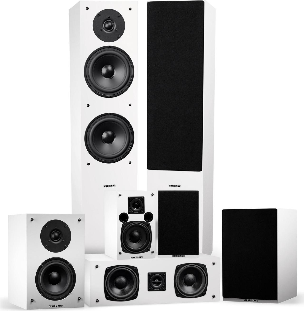 Fluance Elite High Definition Surround Sound Home Theater 7.0 Channel Speaker System including Three-way Floorstanding Towers, Center Channel, Surround and Rear Surround Speakers - White (SX70WHR)