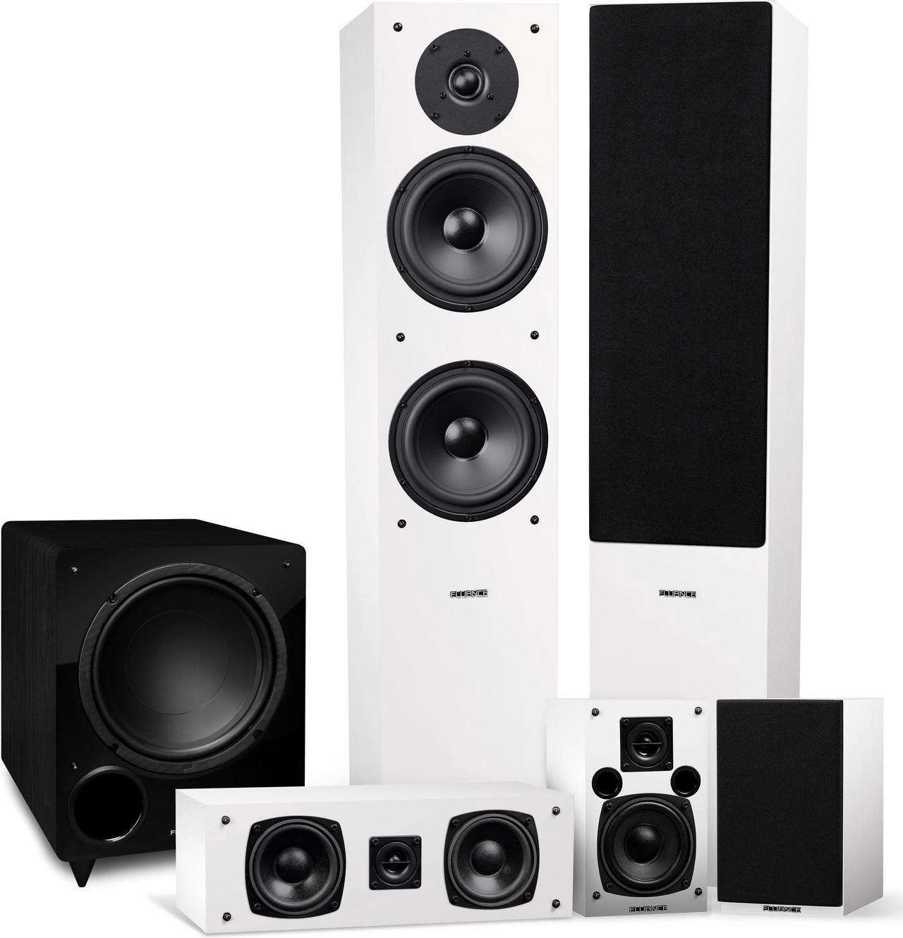 Fluance Elite High Definition Surround Sound Home Theater 5.1 Channel Speaker System including 3-Way Floorstanding Towers, Center Channel, Rear Surround Speakers and DB10 Subwoofer - White (SX51WHR)