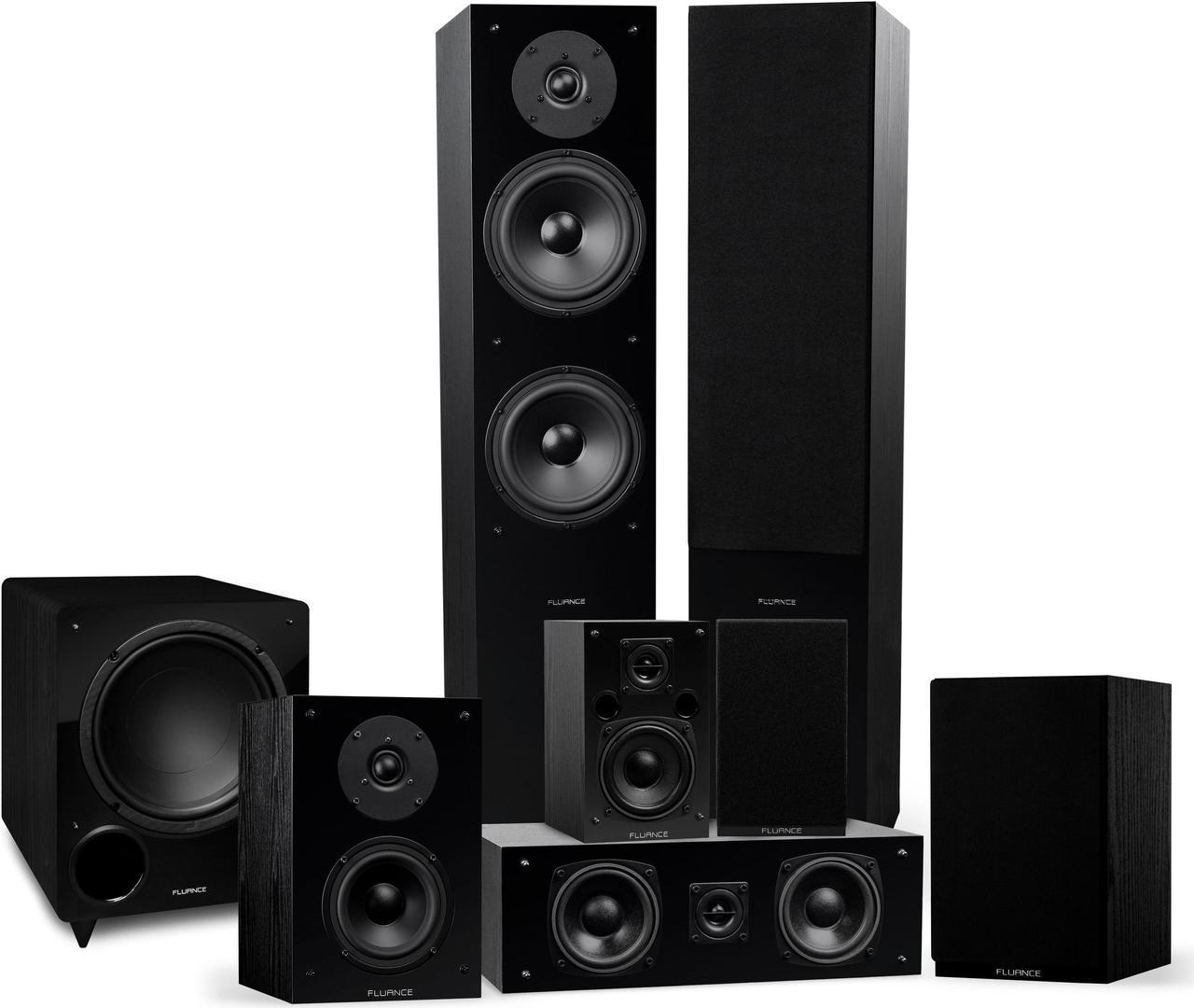 Fluance Elite High Definition Surround Sound Home Theater 7.1 Speaker System including Floorstanding Towers, Center Channel, Surround, Rear Surround Speakers, and DB10 Subwoofer - Black Ash (SX71BR)