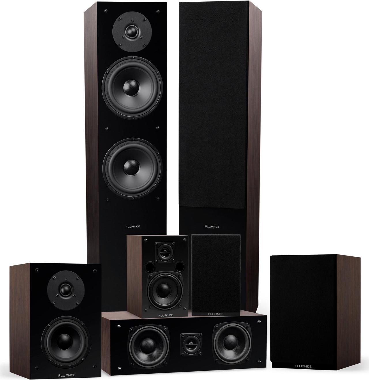 Fluance Elite High Definition Surround Sound Home Theater 7.0 Channel Speaker System including 3-Way Floorstanding Towers, Center Channel, Surround and Rear Surround Speakers - Walnut (SX70WR)