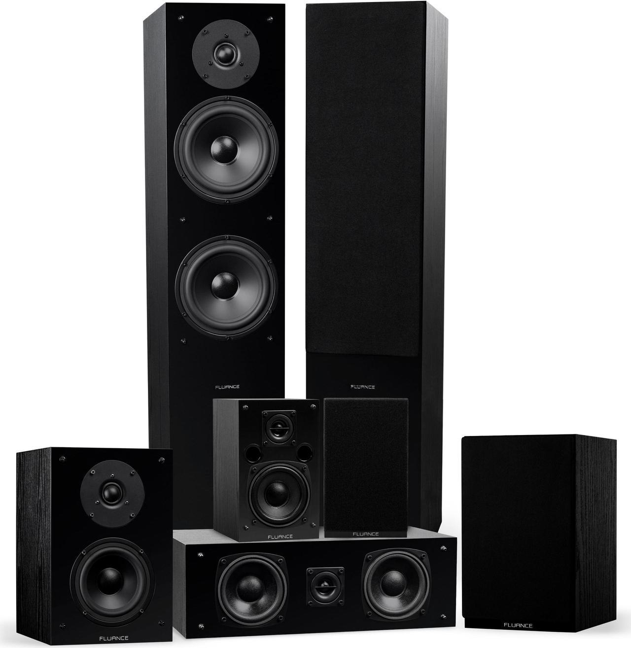 Fluance Elite High Definition Surround Sound Home Theater 7.0 Channel Speaker System including 3-Way Floorstanding, Center Channel, Surround and Rear Surround Speakers - Black Ash (SX70BR)