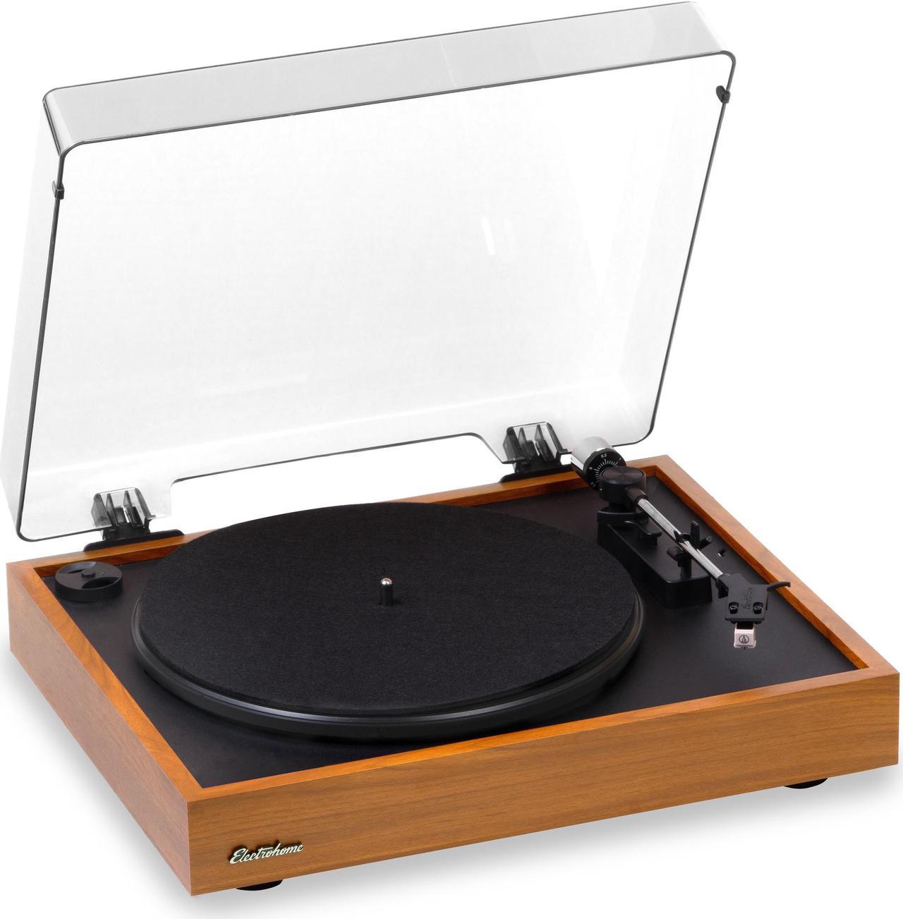 Electrohome Montrose Vinyl Record Player 2-Speed Belt-Drive Turntable, with Audio-Technica Stylus, Speed Control Motor, Built-in Preamp, Wood Plinth, Anti-resonant Platter, Auto-Stop (RR35)