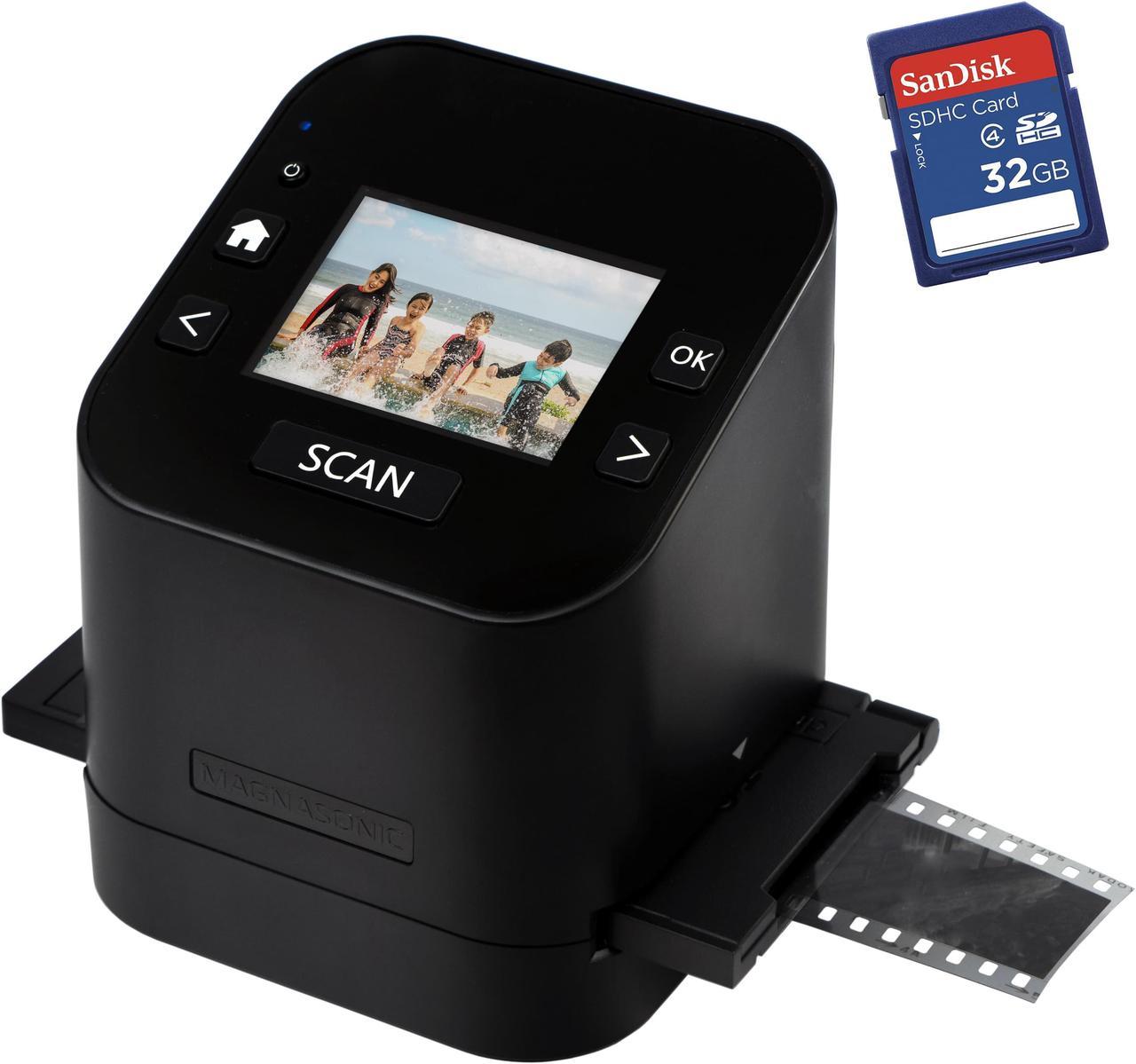 Magnasonic All-In-One Film & Slide Scanner, High Resolution 22MP, Converts 35mm/110/126/ Super 8/8mm Film & 135/110/126 Slides into Digital JPEG, 2.4" LCD Screen with Bonus 32GB SD Card (FS52)