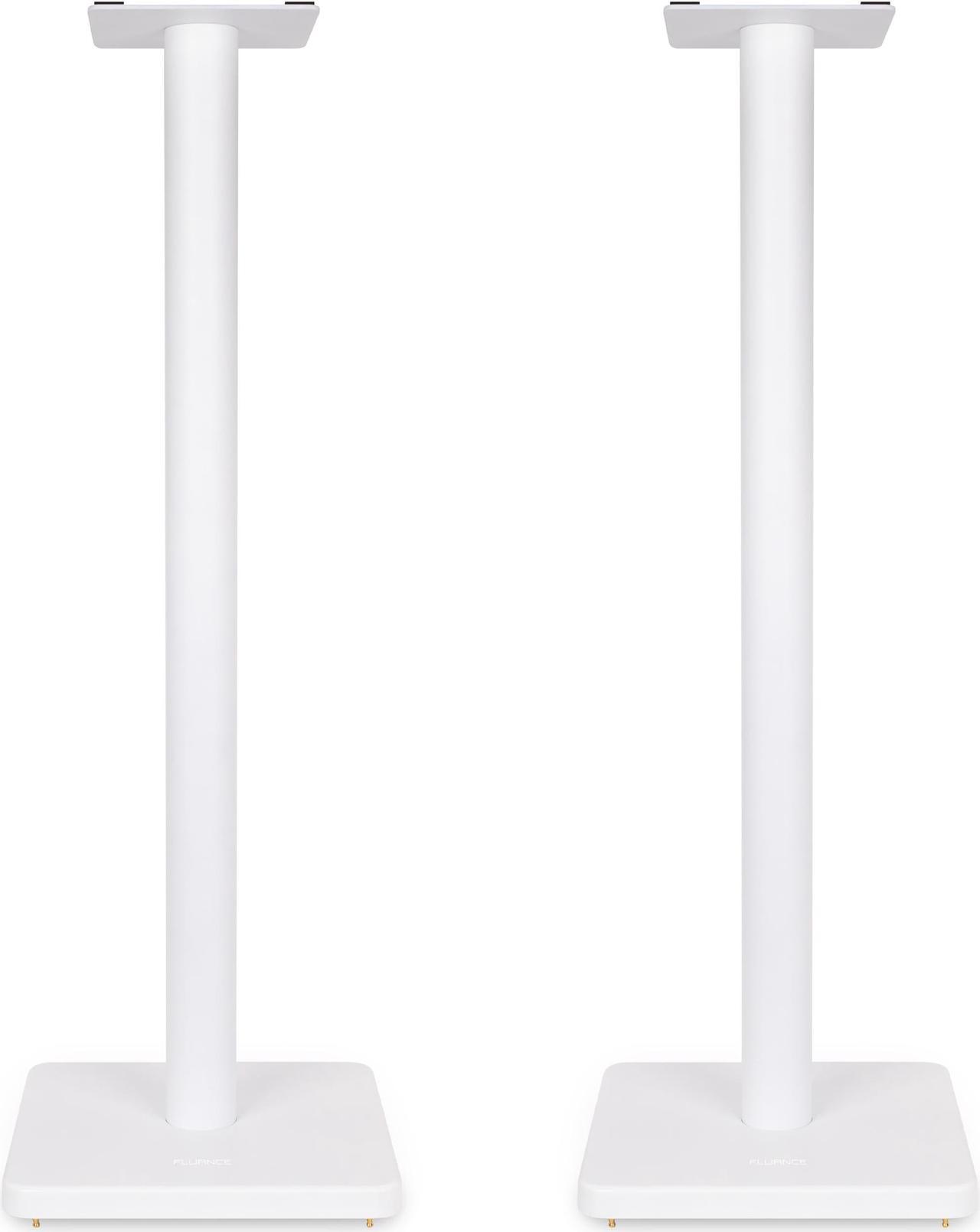 Fluance Floor Speaker Stands for Surround Sound and Bookshelf Speakers with Solid Construction, Adjustable Floor Spikes, Rubber Isolation Feet, Cable Management, Square Base - Matte White/Pair SS05SWH