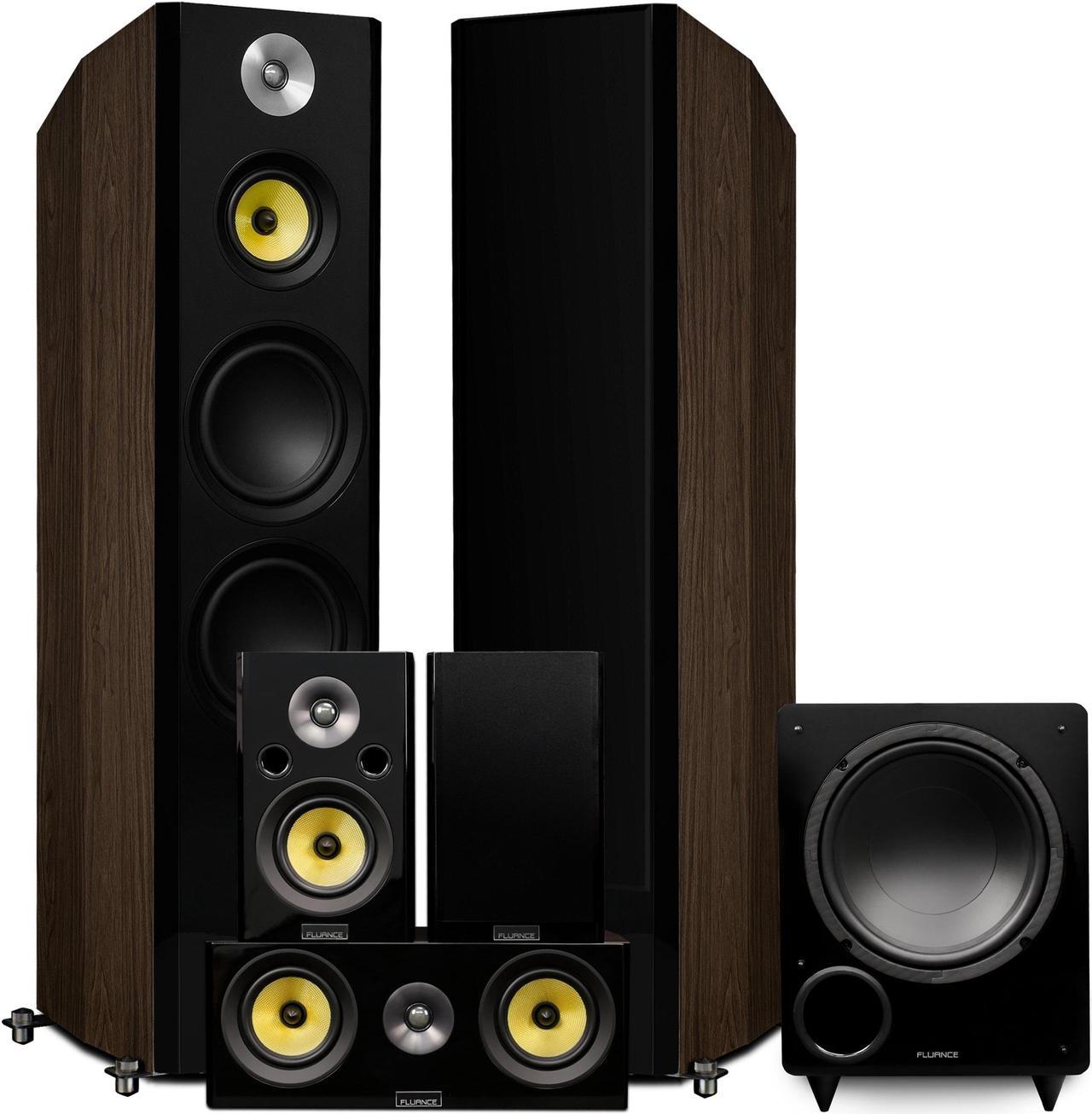 Fluance Signature HiFi Surround Sound Home Theater 5.1 Channel Speaker System including 3-Way Floorstanding Tower, Center Channel, Rear Surrounds and DB10 Subwoofer - Natural Walnut (HF51WR)