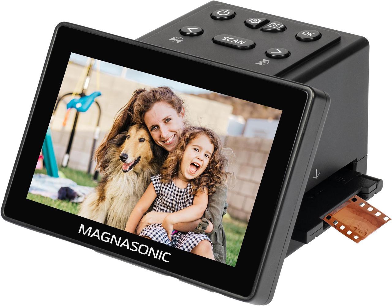 Magnasonic All-in-One 25MP Film Scanner with Large 5" Display & HDMI, Converts 35mm/126/110/Super 8 Film & 135/126/110 Slides into Digital Photos, Built-in Memory