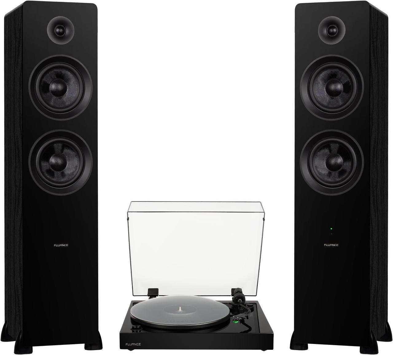 Fluance RT81+ Turntable (Piano Black) and Ai81 Tower Speakers (Black Ash) Bundle: High Fidelity Vinyl Playback & Powerful Stereo Sound, Integrated Amplifiers