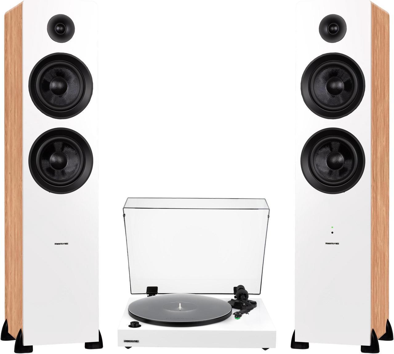 Fluance RT81+ Turntable (White) and Ai81 Tower Speakers (Lucky Bamboo) Bundle: High Fidelity Vinyl Playback & Powerful Stereo Sound, Integrated Amplifiers