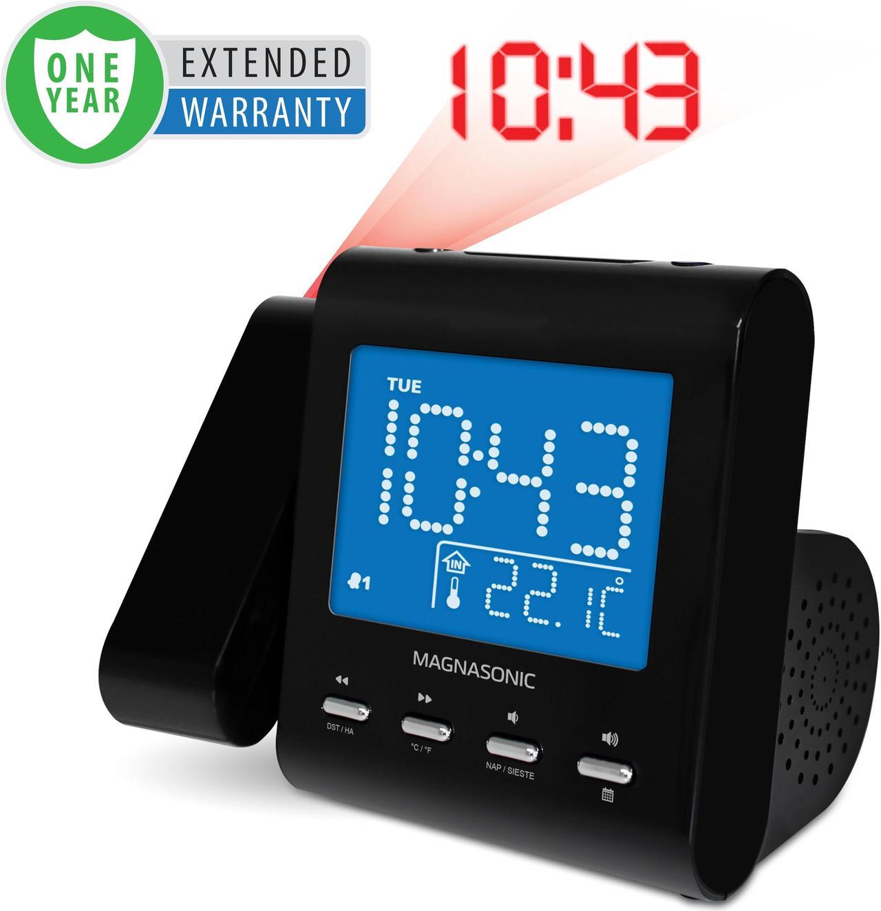 Magnasonic Projection Alarm Clock with AM/FM Radio, Battery Backup, Auto Time Set, Dual Alarm & 3.5mm Audio Input- 1 Year Extended Warranty