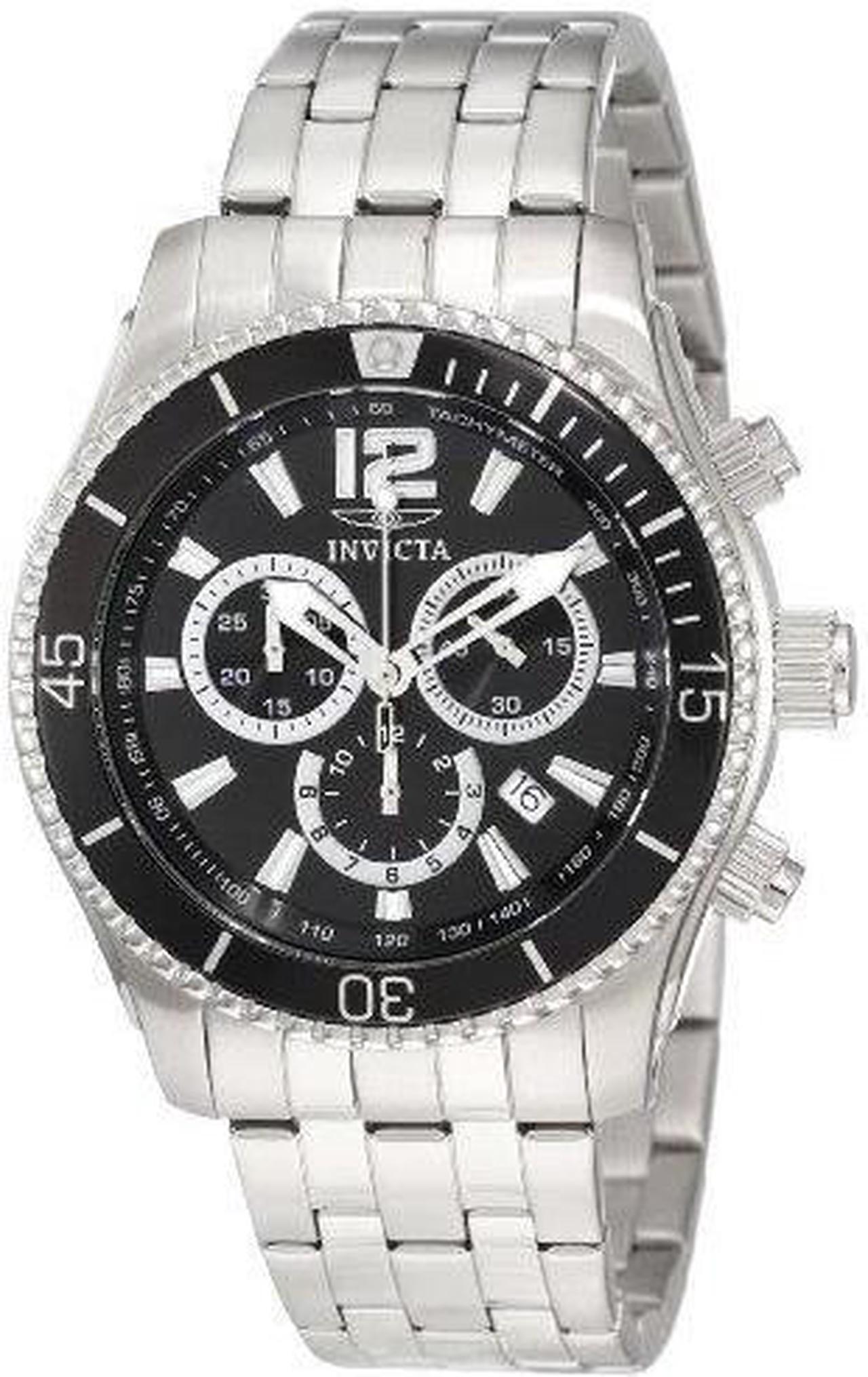 Alt view image 11 of 12 - Invicta 0621 Men's Stainless Steel Black Dial Chronograph
