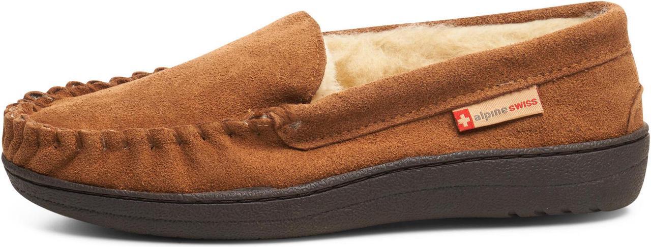 Alt view image 4 of 6 - Alpine Swiss Yukon Mens Suede Shearling Moccasin Slippers Moc Toe Slip On Shoes