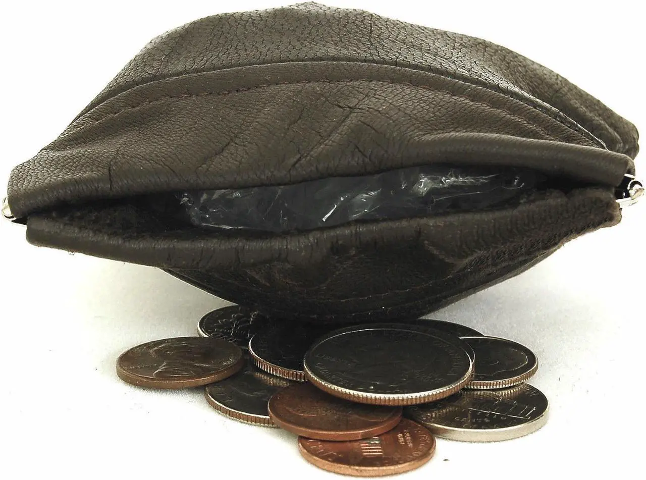 Leather Coin Purse Wallet Metal Spring Closure With Key Chain Loop ...