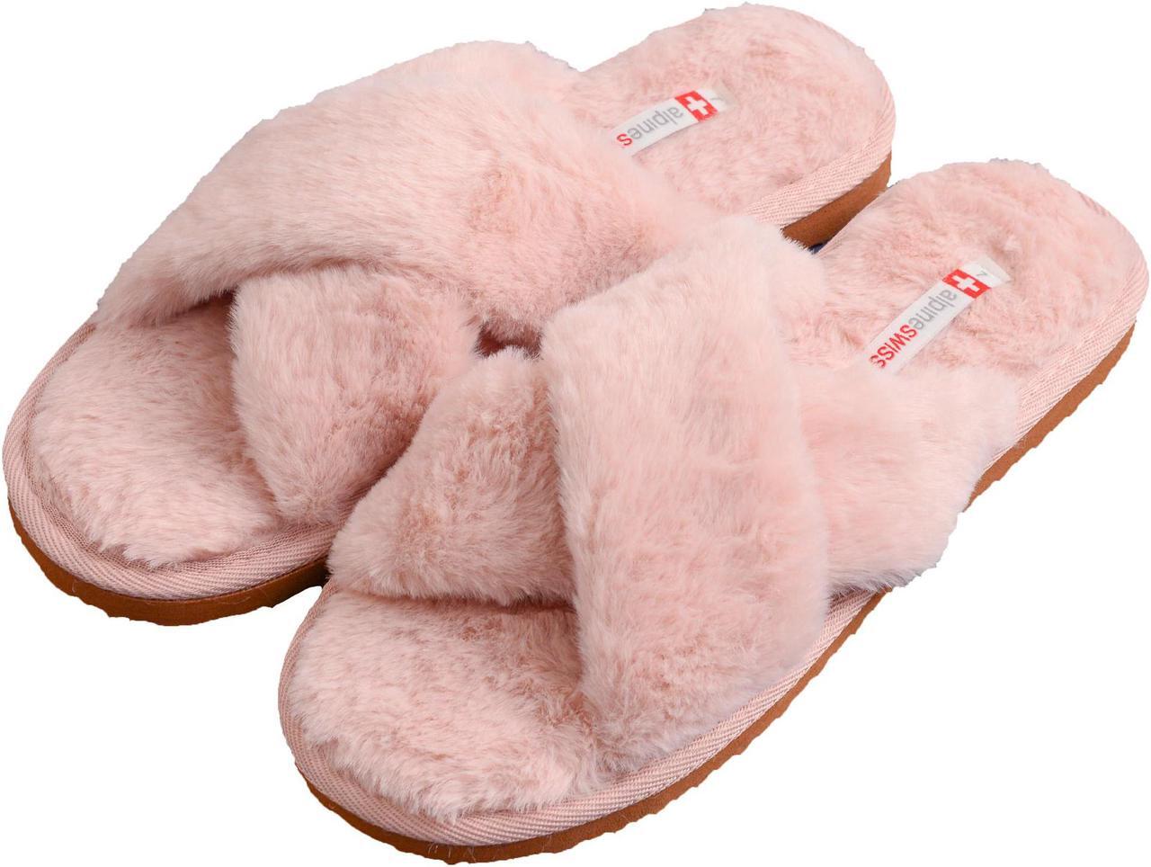 Alt view image 7 of 7 - Alpine Swiss Women Fuzzy Fluffy Faux Fur Slippers Memory Foam Indoor House Shoes