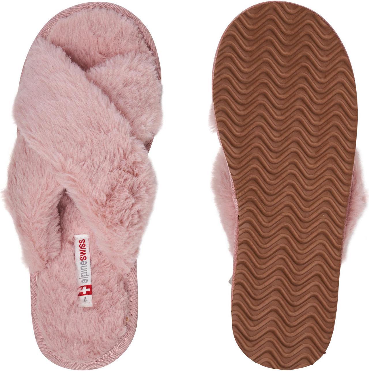 Alt view image 3 of 7 - Alpine Swiss Women Fuzzy Fluffy Faux Fur Slippers Memory Foam Indoor House Shoes