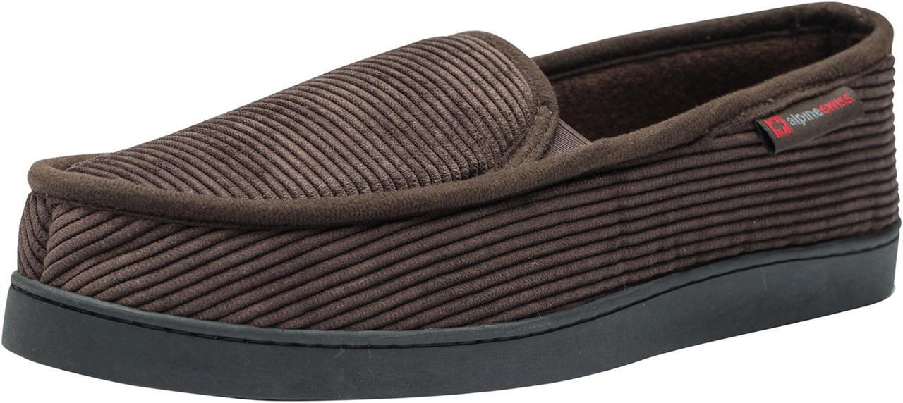 Main image of Alpine Swiss Mens Wide Moccasin Slippers Memory Foam Slip On Indoor House Shoes