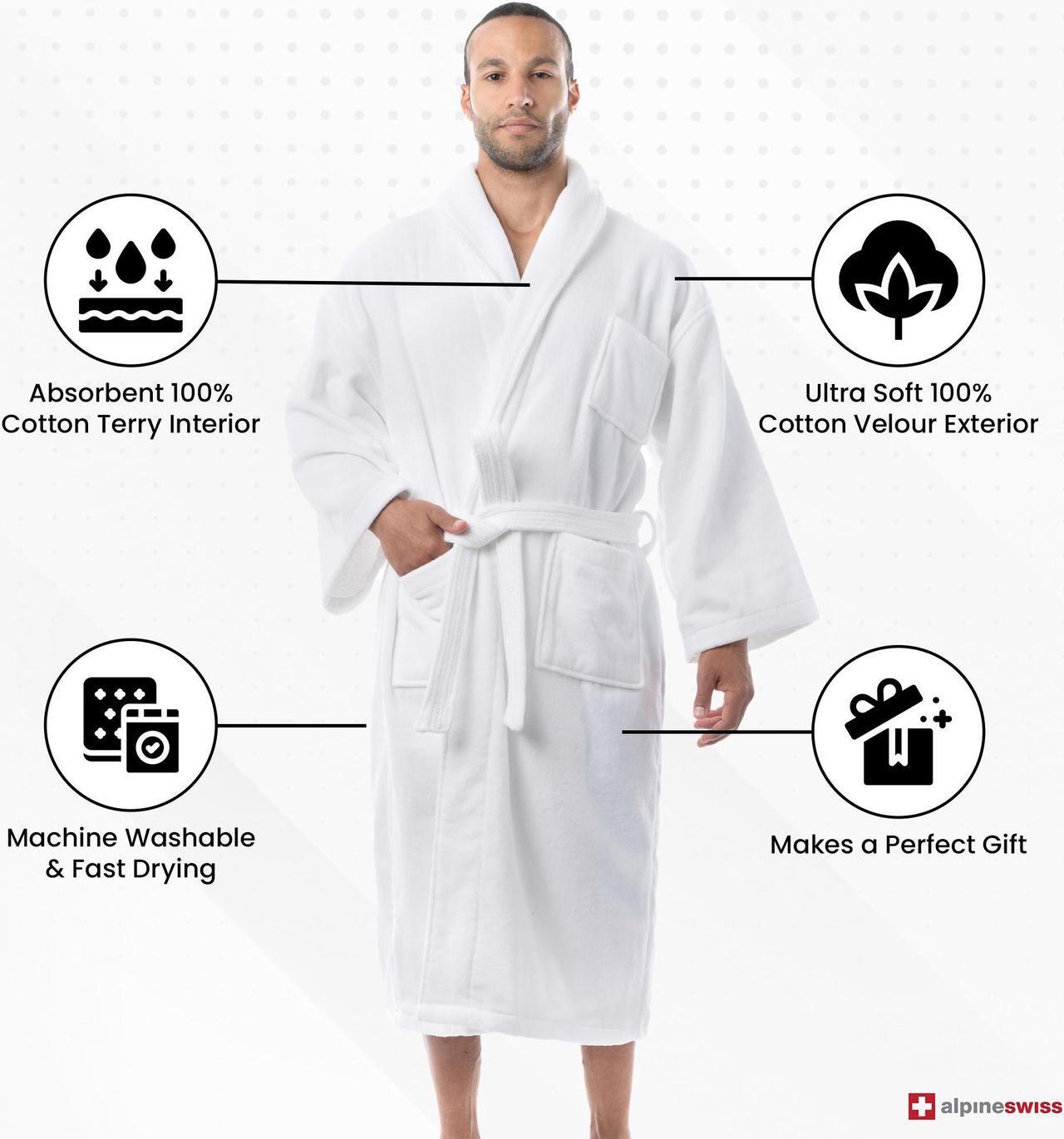 Alt view image 3 of 6 - Alpine Swiss Aiden Mens Cotton Terry Cloth Bathrobe Shawl Collar Velour Spa Robe