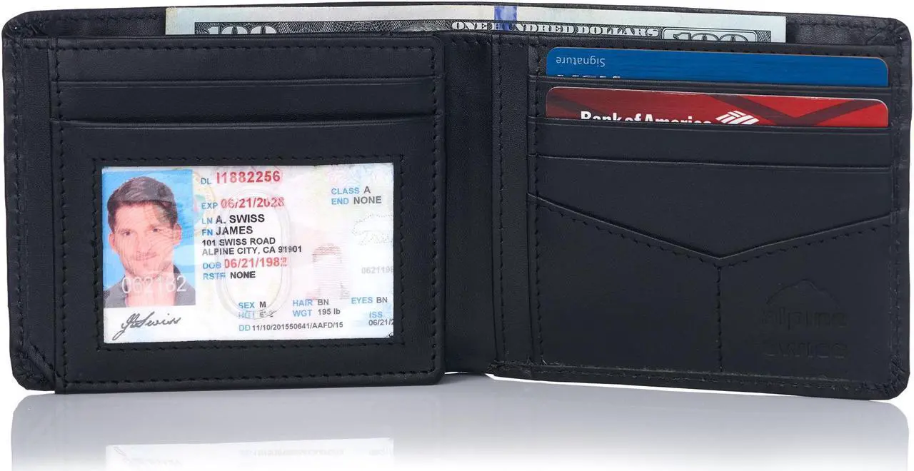 Alt view image 3 of 5 - Alpine Swiss RFID Mens Wallet Deluxe Capacity Hybrid Bifold Flipout ID Window